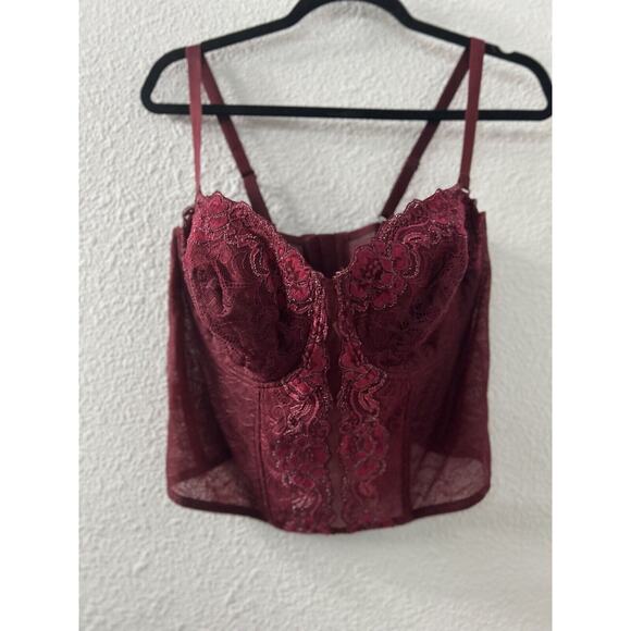 Curvation Underwire Bustier Corset Bra‎ Lace Sexy 42D Burgundy Strap Convertible - Picture 1 of 11